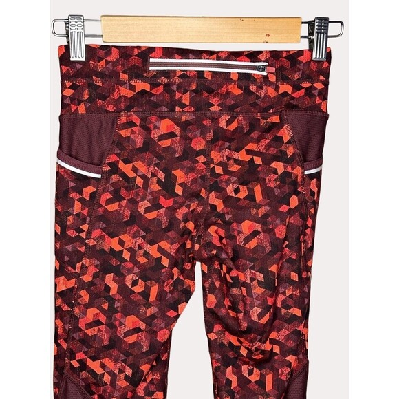 Athleta Geo Print Knit Mesh Yoga Pants Athleisure Pockets Red Black XXS - Picture 5 of 7